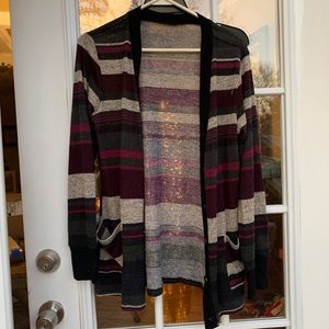 Purple and Gray Striped Sweater Cardigan